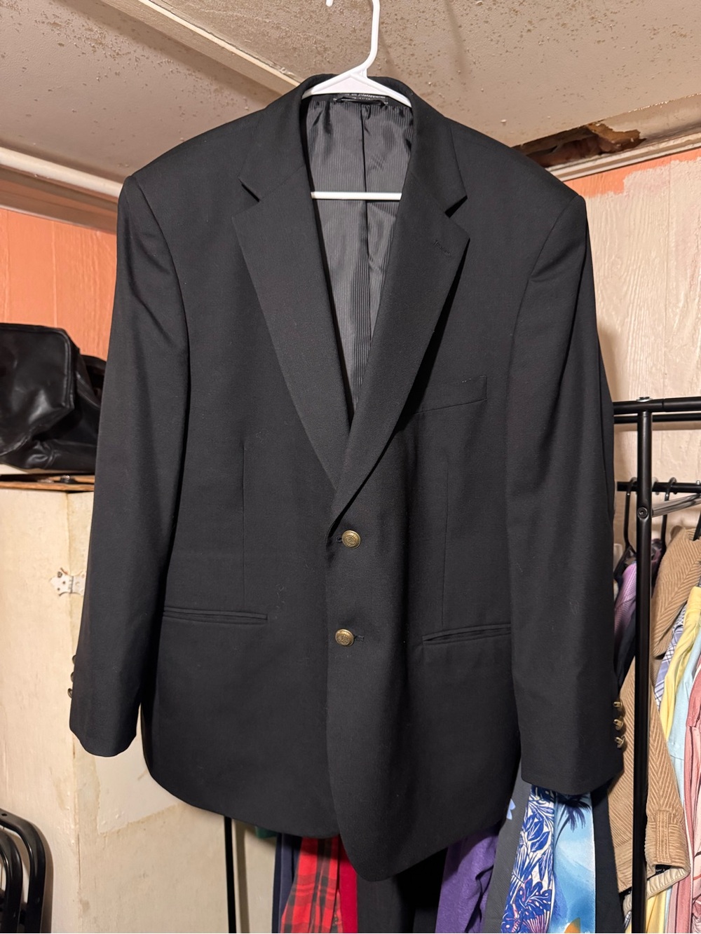 Vintage Bert Pulitzer Blazer Mens 46S Black Gold Button Wool Sport Coat Jacket